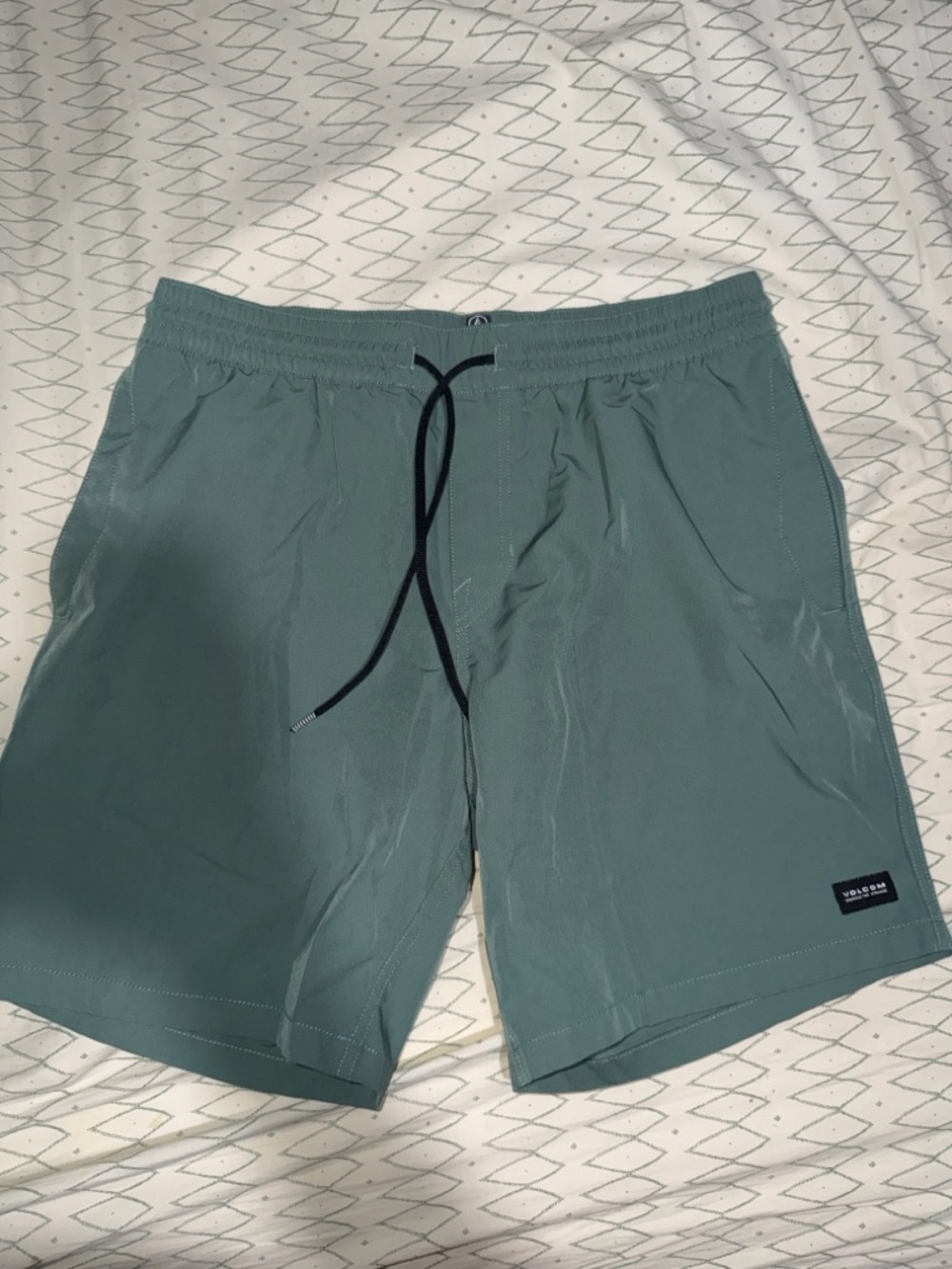 Volcom Green Elastic Waist Shorts with Black Logo Tag